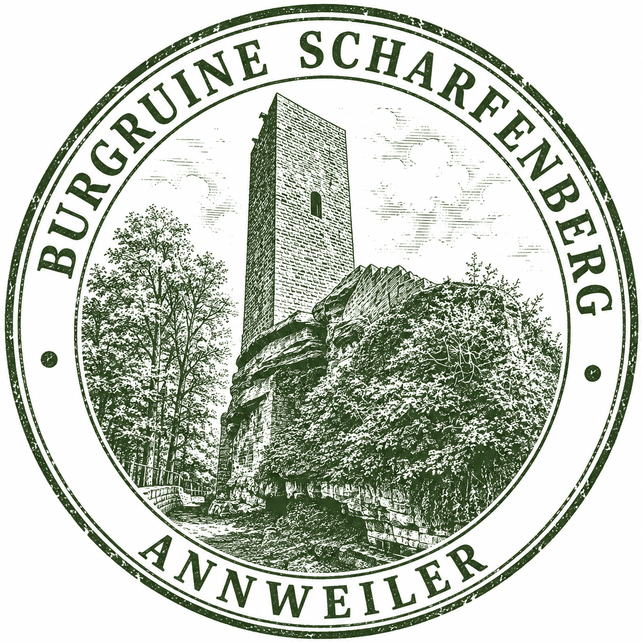 Grüner Memory Stamp der Burgruine Scharfenberg bei Annweiler am Trifels